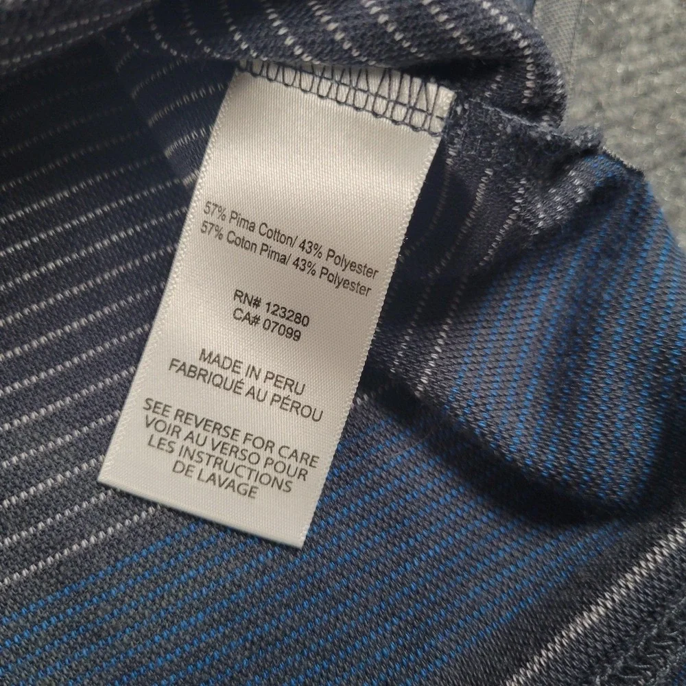 Travis Mathew Polo Shirt Mens Large‎ Blue Gray Striped Golf Pima Cotton Pocket